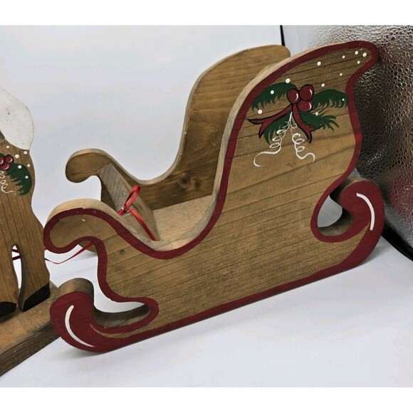 Vintage Wooden Christmas Reindeer & Sleigh Set Holiday Xmas Wooden Decor *AS IS* - Picture 3 of 16